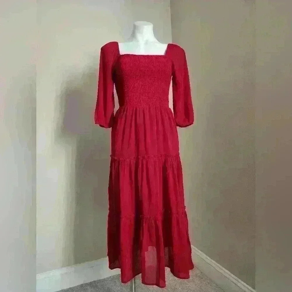 Ruby Red square neck midi dress
